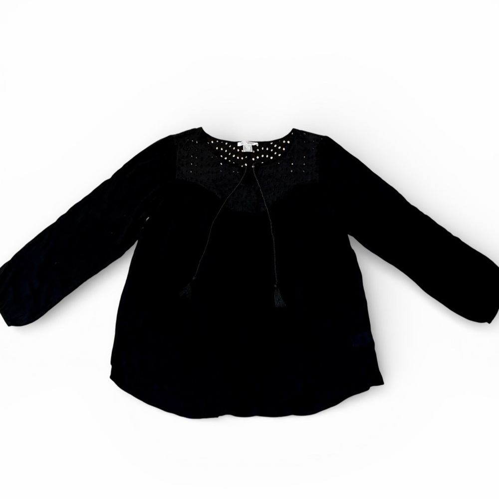 LASCANA for VENUS Black Eyelet Lace Tie Neck Swim Cover Up | Size 1X